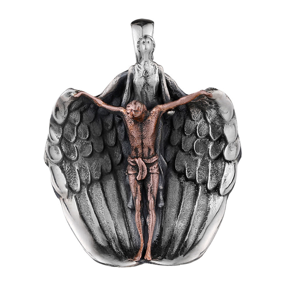 Christianartworkshop 925 Sterling Silver Crucifix with Angel Wings Vintage Necklace: Distinctive Emblem of Divine Grace - image 5