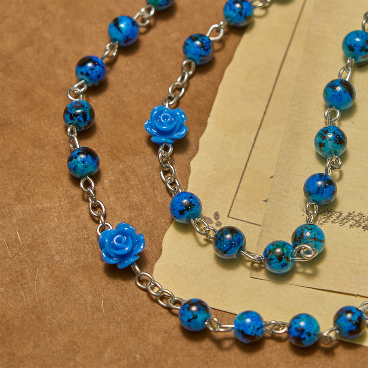 FREE Today: Royal Blue Stone Beads Rose of Miraculous Medal & Crucifix Prayer Rosary