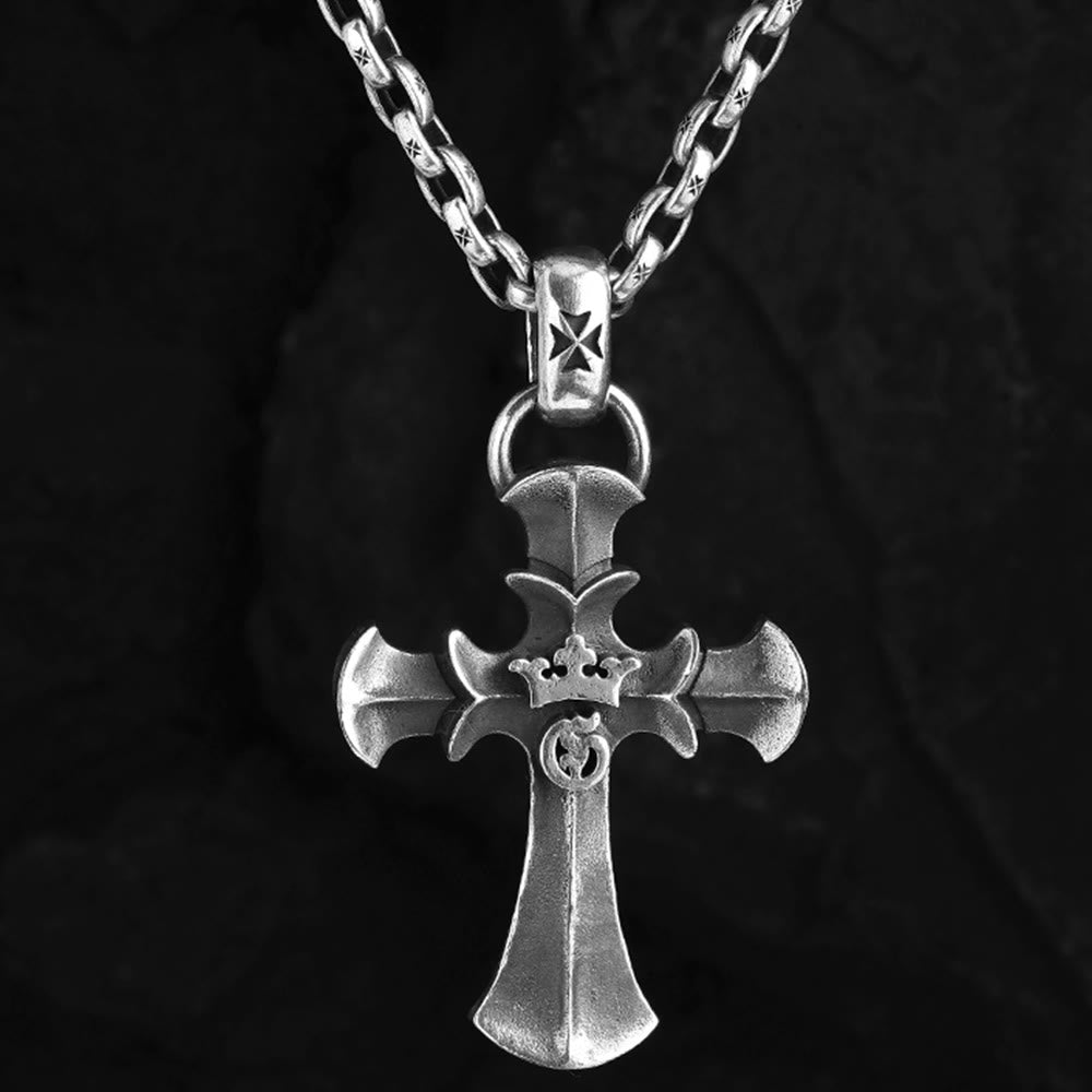 Christianartworkshop 925 Sterling Silver Vintage Cross with Crown Necklace: A Timeless Token of Religious Devotion - image 3