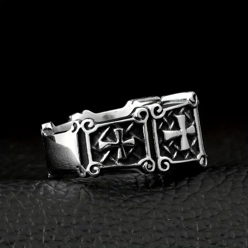 Christianartworkshop Red & Black Gemstone Cross - Embellished Couple Ring: A Symbol of Faith and Style