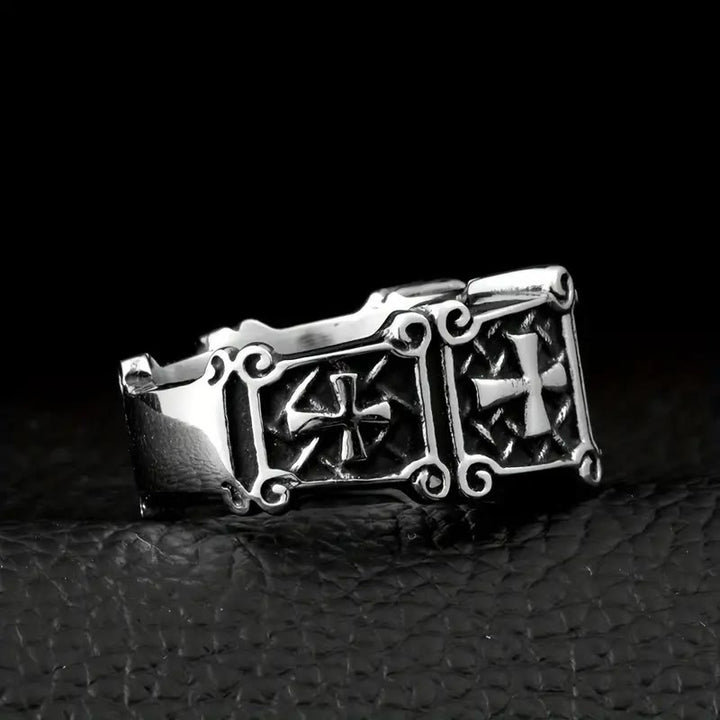 Christianartworkshop Red & Black Gemstone Cross - Embellished Couple Ring: A Symbol of Faith and Style