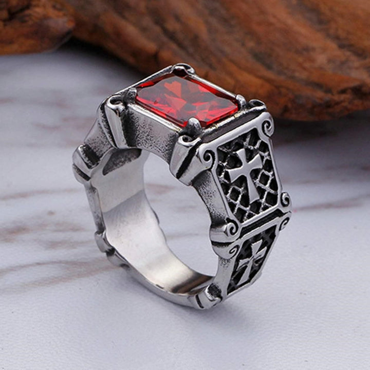 Christianartworkshop Red & Black Gemstone Cross - Embellished Couple Ring: A Symbol of Faith and Style - image 4