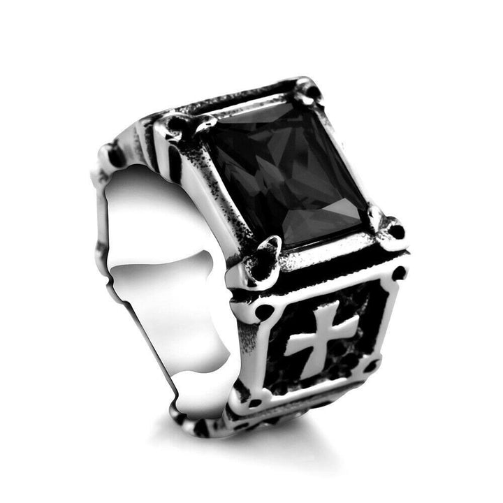 Christianartworkshop Red & Black Gemstone Cross - Embellished Couple Ring: A Symbol of Faith and Style