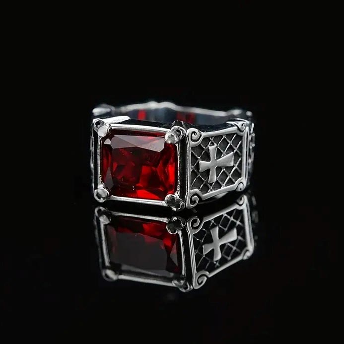 Christian Jewelry Red & Black Gemstone Cross Ring – Embellished ...