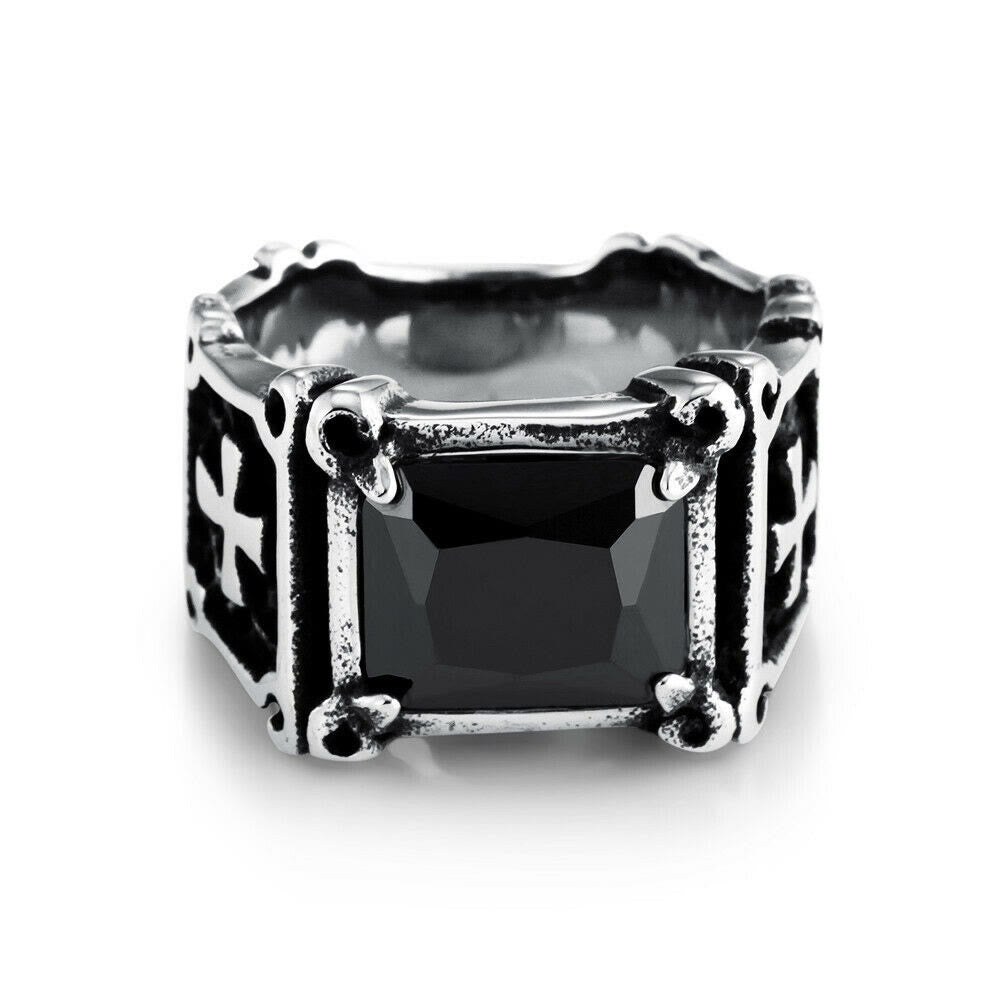 Christianartworkshop Red & Black Gemstone Cross - Embellished Couple Ring: A Symbol of Faith and Style