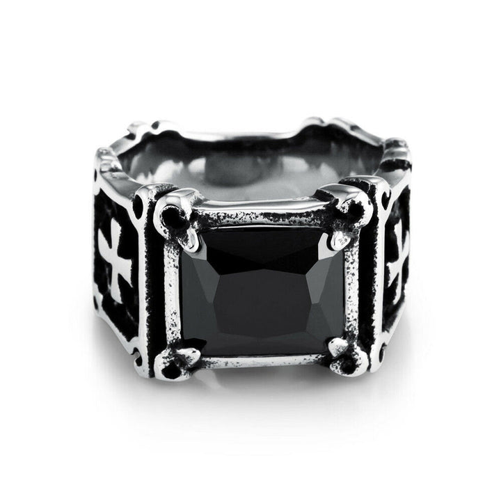Christianartworkshop Red & Black Gemstone Cross - Embellished Couple Ring: A Symbol of Faith and Style