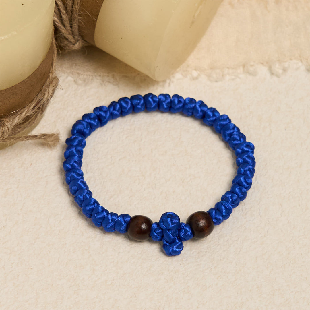 Christianartworkshop Blue & Black Cross - Knot String Bracelet: A Token of Faith