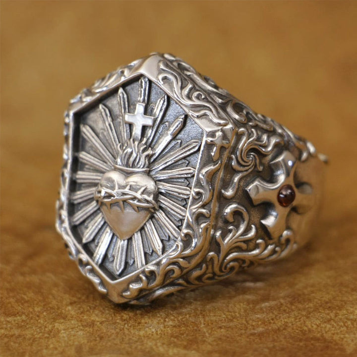 Christianartworkshop Vintage 925 Sterling Silver Thorned Heart Cross Ring: A Treasured Token of Spiritual Love - image 2