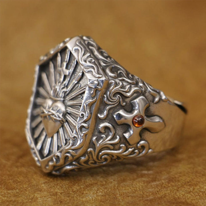 Christianartworkshop Vintage 925 Sterling Silver Thorned Heart Cross Ring: A Treasured Token of Spiritual Love - image 4