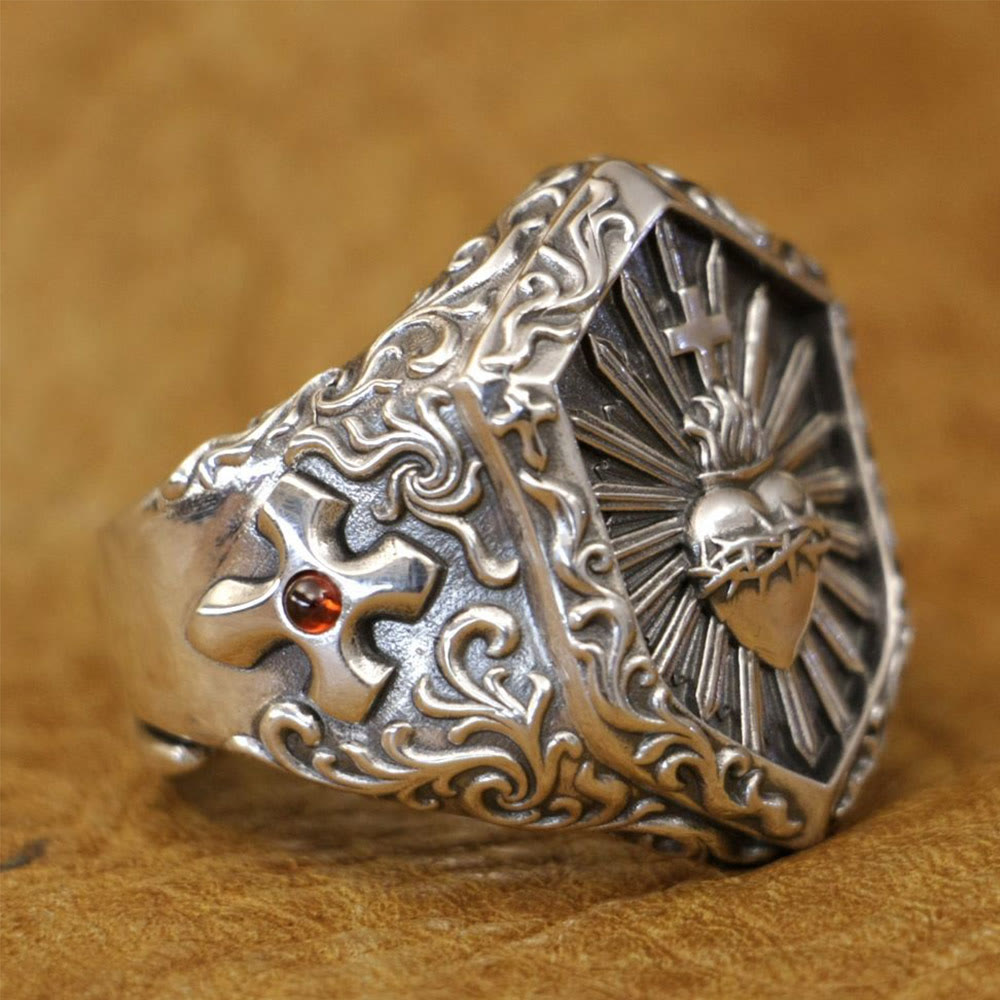 Christianartworkshop Vintage 925 Sterling Silver Thorned Heart Cross Ring: A Treasured Token of Spiritual Love - image 3