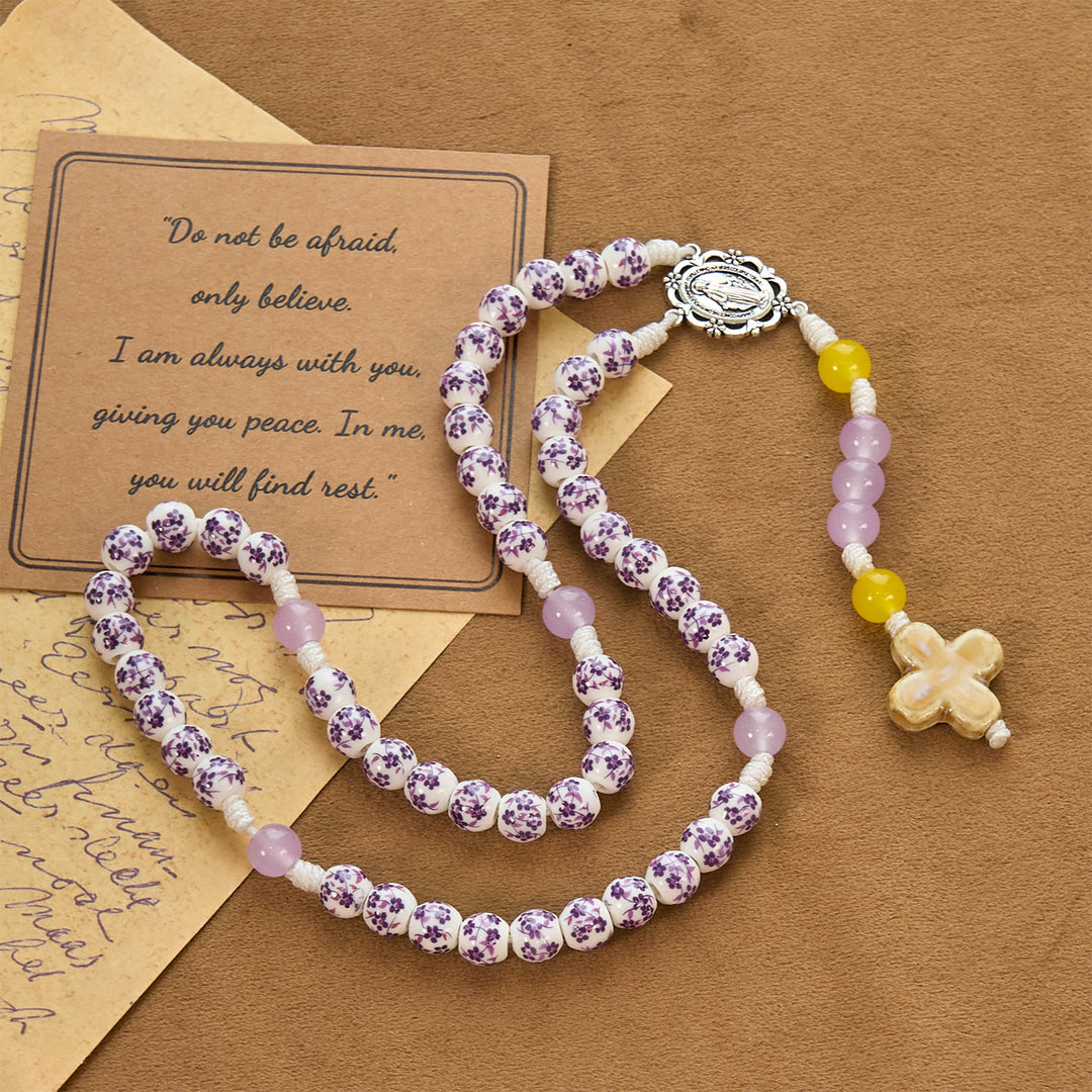 Christianartworkshop Miraculous Medal & Cross of 8mm Flower Ceramic Beads Handmade Rosary for Holy Prayer - Miraculous Medal & Cross - image 1