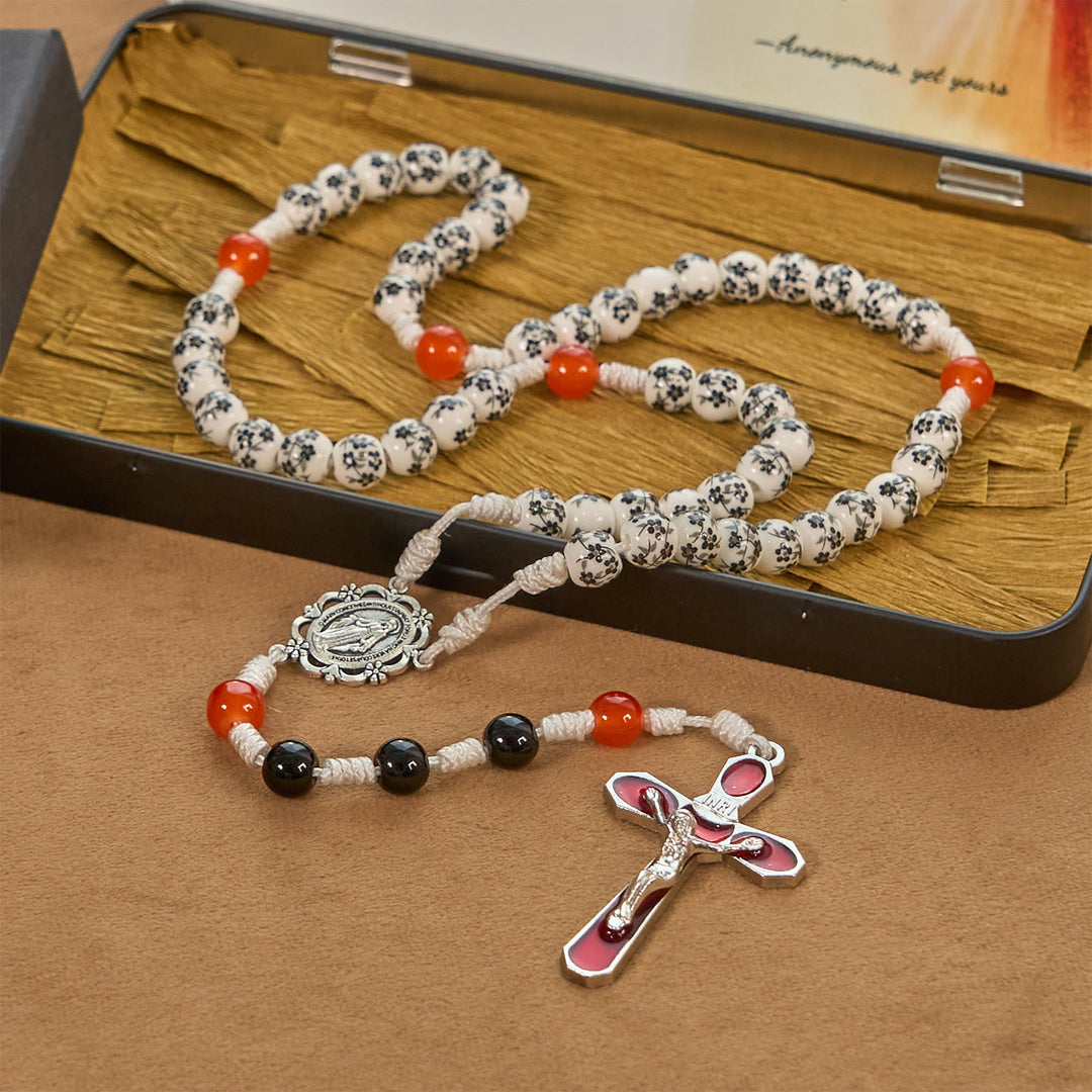 Christianartworkshop Miraculous Medal & Crucifix of 8mm Flower Ceramic Beads Handmade Rosary——Divine Protection Rosary - image 3