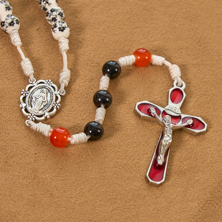 Christianartworkshop Miraculous Medal & Crucifix of 8mm Flower Ceramic Beads Handmade Rosary——Divine Protection Rosary - image 4