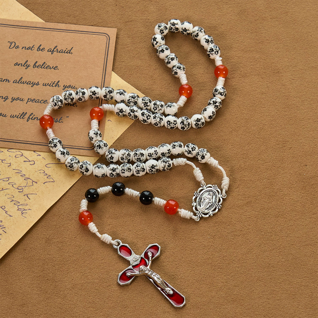 Christianartworkshop Miraculous Medal & Crucifix of 8mm Flower Ceramic Beads Handmade Rosary——Divine Protection Rosary - Miraculous Medal & Cross - image 1