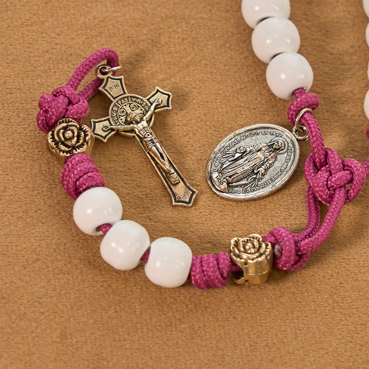 Christianartworkshop Grace - Infused Rosary: Handmade White Bead Rosary with Mary's Medal and Floral Accents - image 6