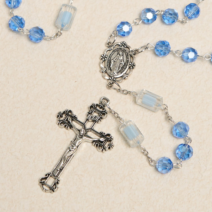 FREE Today: Handmade Crucifix Blue Crystal & Glass Our Lady Beads Divine Grace Rosary - image 4