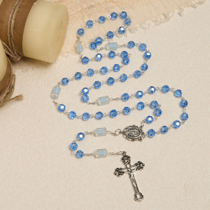 FREE Today: Handmade Crucifix Blue Crystal & Glass Our Lady Beads Divine Grace Rosary - image 6