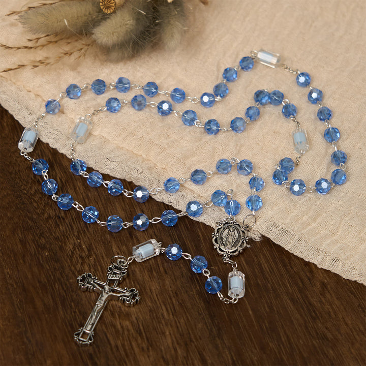 FREE Today: Handmade Crucifix Blue Crystal & Glass Our Lady Beads Divine Grace Rosary - image 3