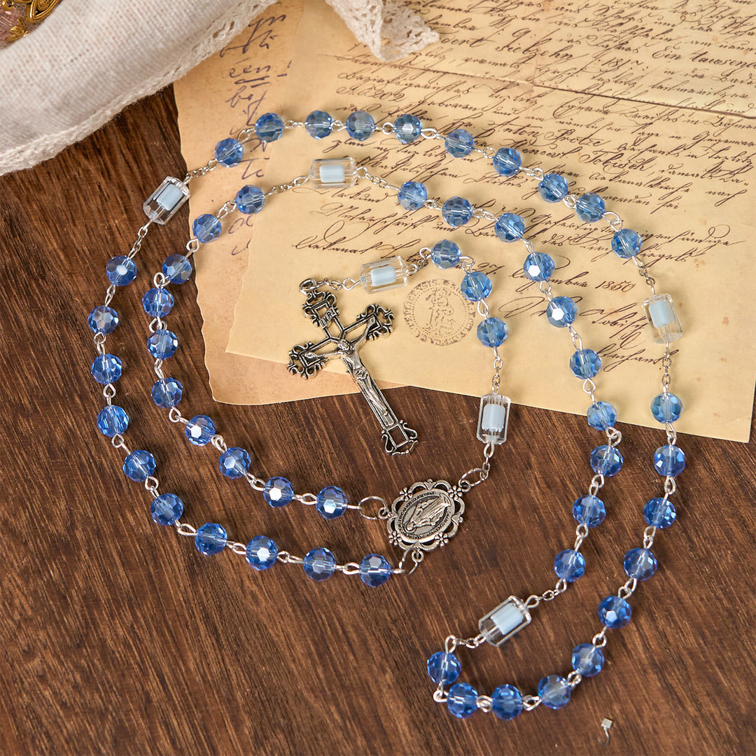 FREE Today: Handmade Crucifix Blue Crystal & Glass Our Lady Beads Divine Grace Rosary - image 2