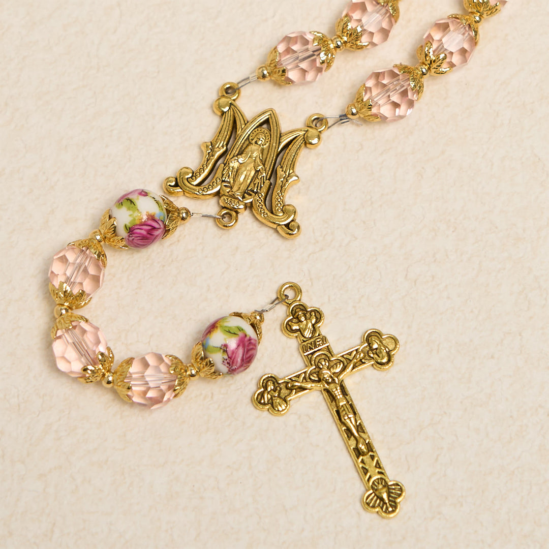 Christianartworkshop Jesus Is The Gift: Pink Crystal Beads Crucifix & Virgin Mary Rosary with Gift Card - image 8