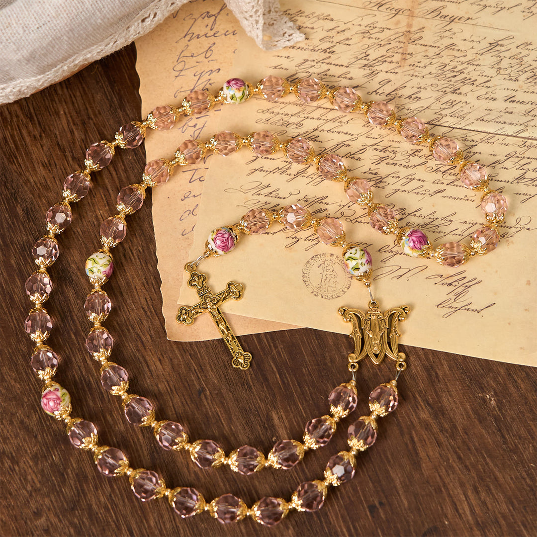 Christianartworkshop Jesus Is The Gift: Pink Crystal Beads Crucifix & Virgin Mary Rosary with Gift Card - image 10