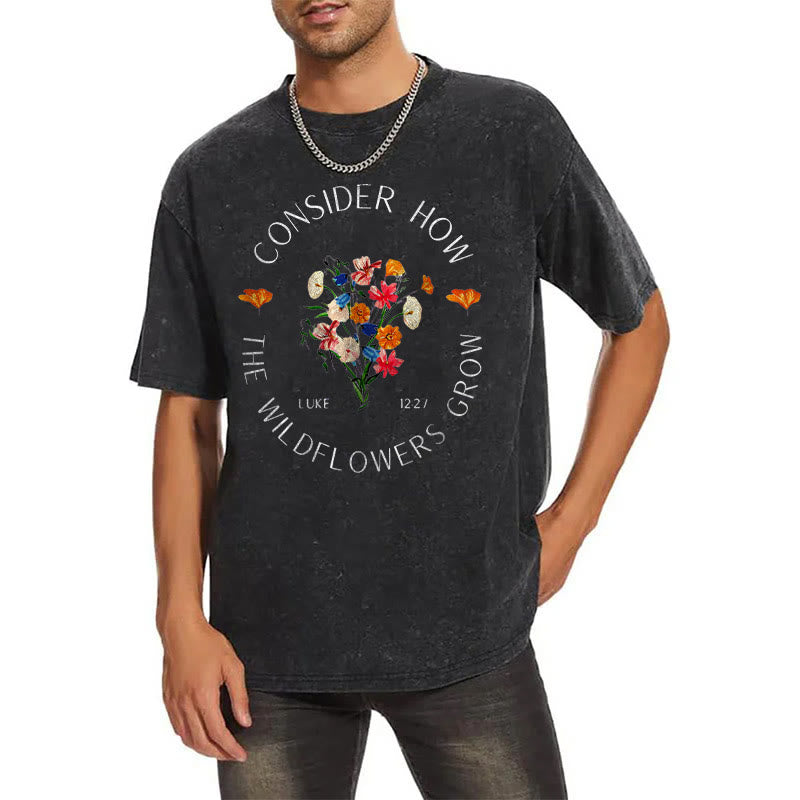 Christianartworkshop "Consider How The Wildflowers Grow" Unisex Washed T-Shirt - image 2