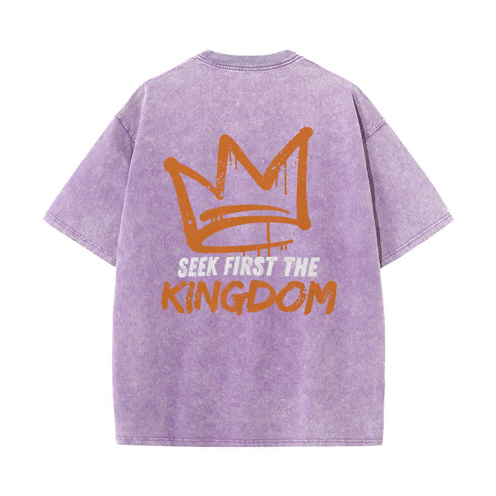 Christianartworkshop Seek First The Kingdom Christian Unisex Washed T-Shirt - Purple - 5XL - image 15
