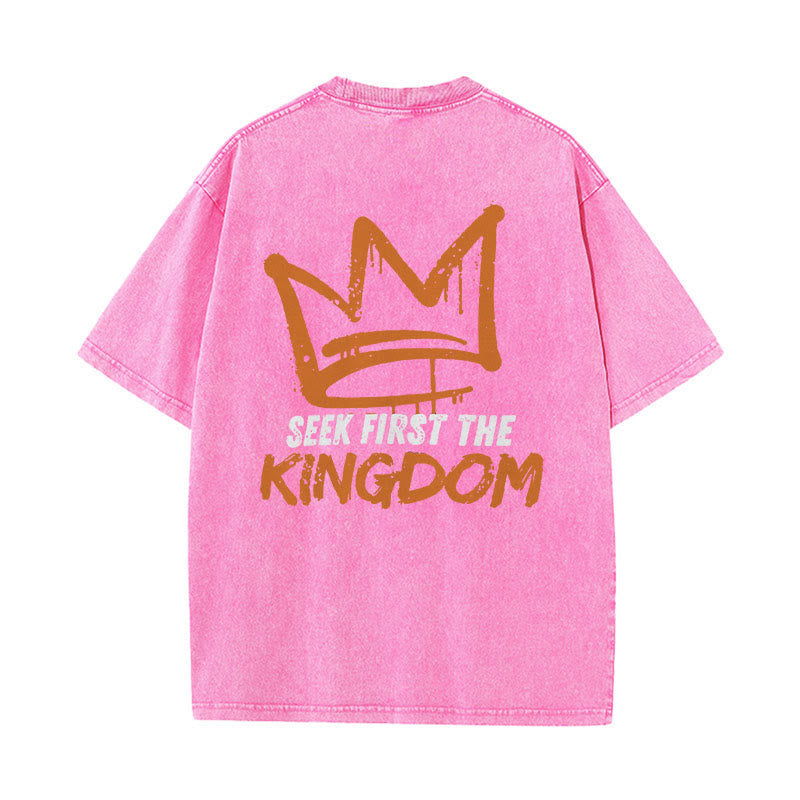 Christianartworkshop Seek First The Kingdom Christian Unisex Washed T-Shirt - Pink - 5XL - image 11