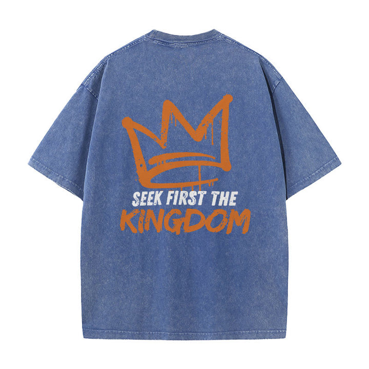 Christianartworkshop Seek First The Kingdom Christian Unisex Washed T-Shirt - Blue - 5XL - image 3