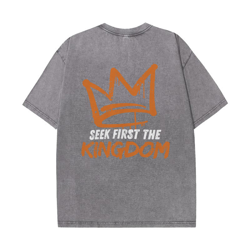 Christianartworkshop Seek First The Kingdom Christian Unisex Washed T-Shirt - Grey - 5XL - image 5