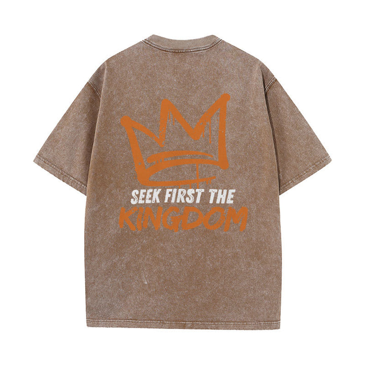 Christianartworkshop Seek First The Kingdom Christian Unisex Washed T-Shirt - Coffee - 5XL - image 9