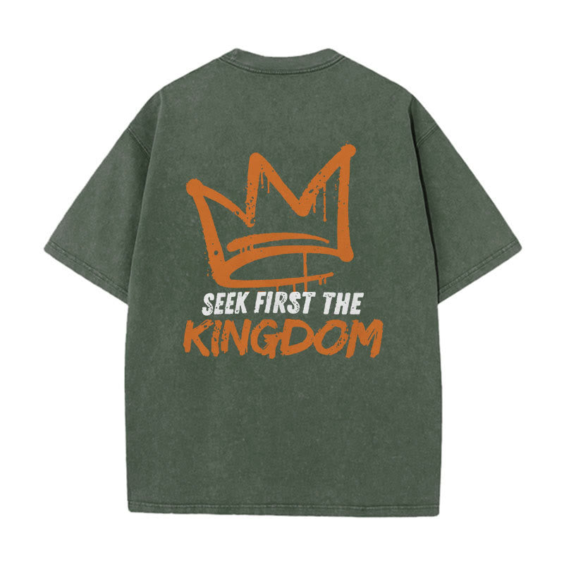 Christianartworkshop Seek First The Kingdom Christian Unisex Washed T-Shirt - Army Green - 5XL - image 7