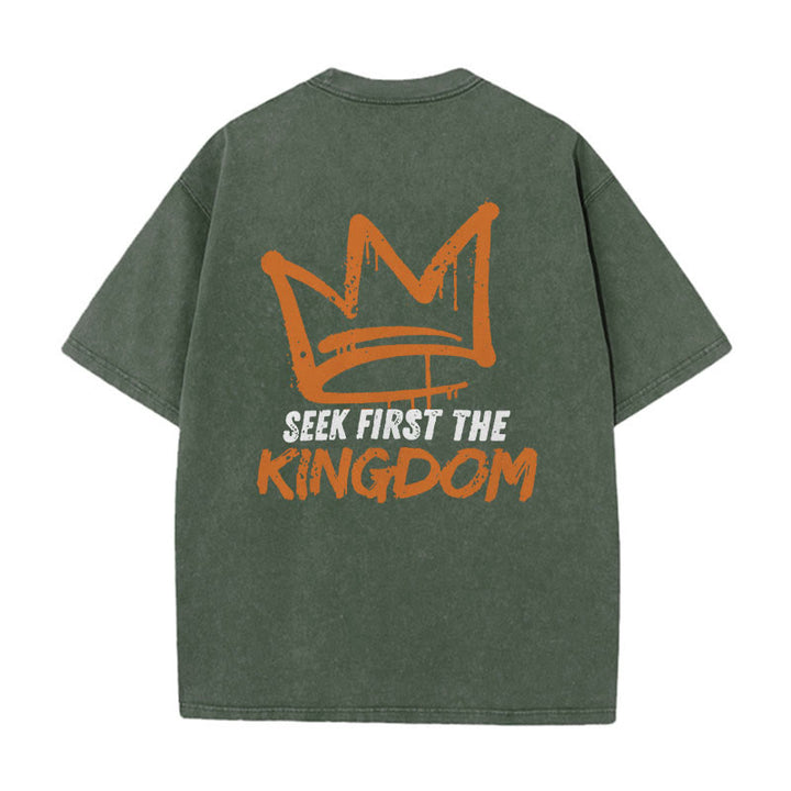Christianartworkshop Seek First The Kingdom Christian Unisex Washed T-Shirt - Army Green - 5XL - image 7