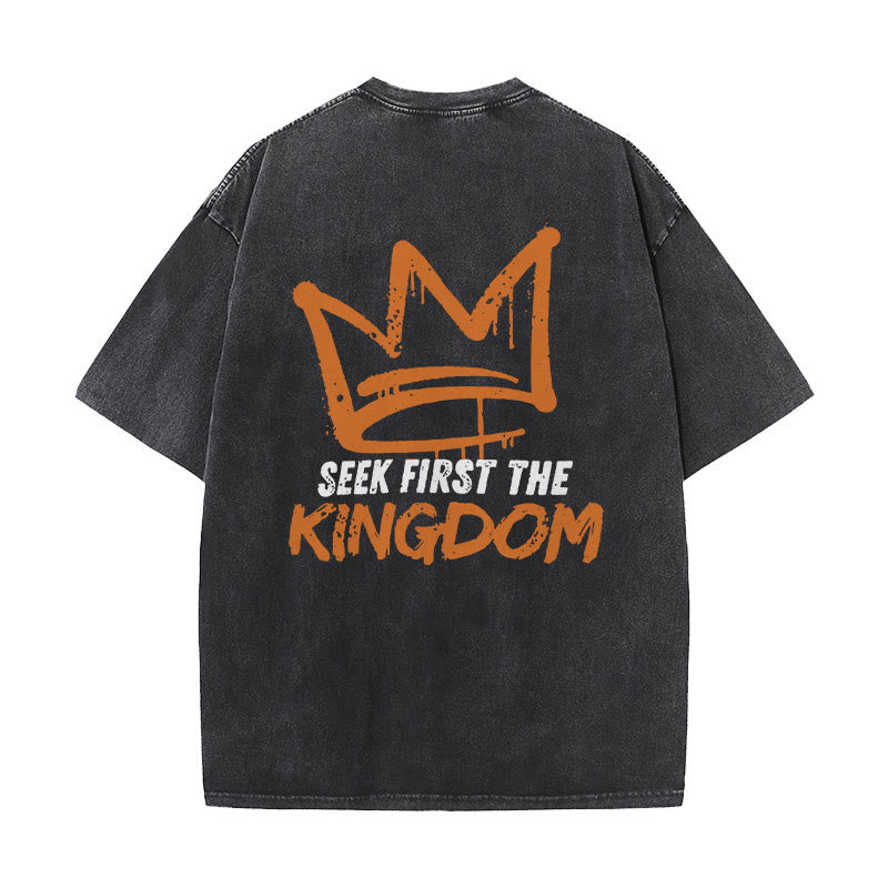 Christianartworkshop Seek First The Kingdom Christian Unisex Washed T-Shirt - Black - 5XL - image 1