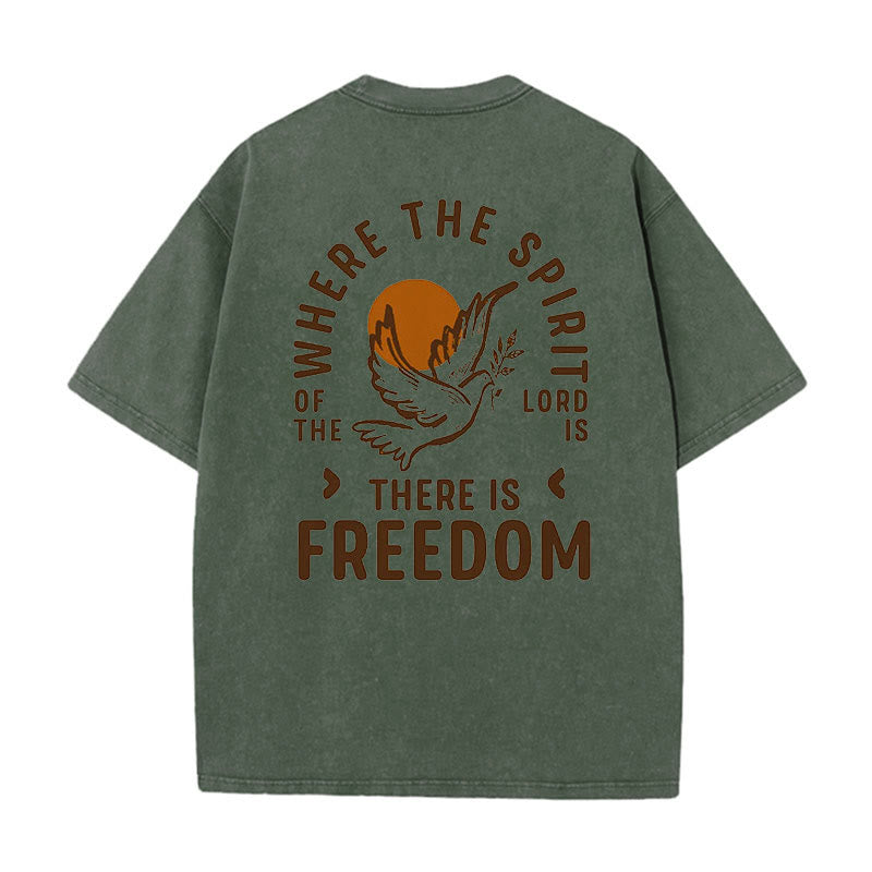 Christianartworkshop Spirit of the Lord and Freedom Unisex Washed T-Shirt - Army Green - 5XL - image 10