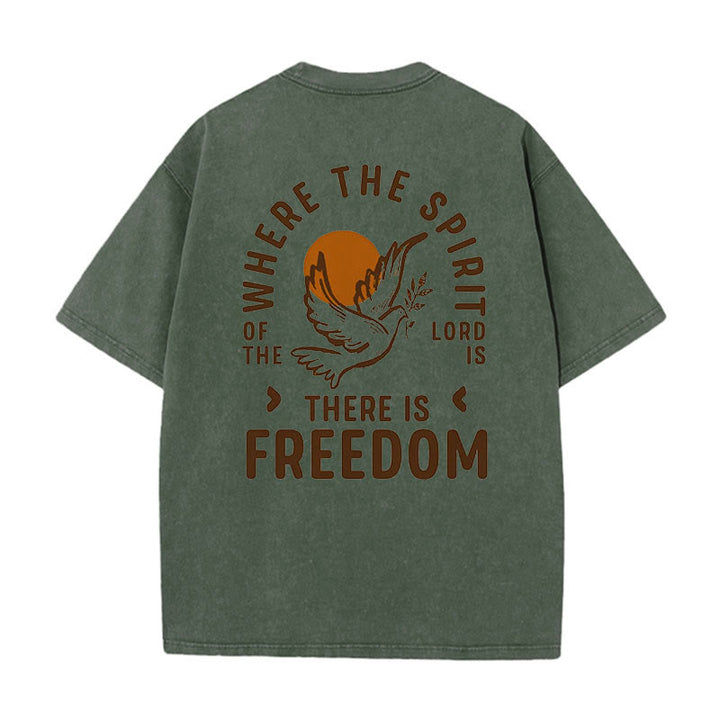 Christianartworkshop Spirit of the Lord and Freedom Unisex Washed T-Shirt - Army Green - 5XL - image 10