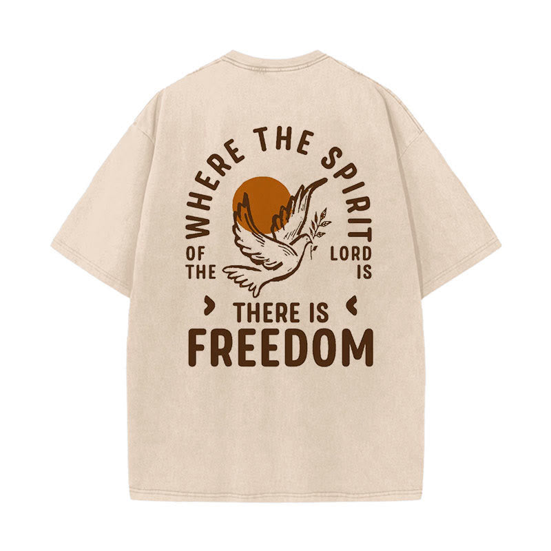 Christianartworkshop Spirit of the Lord and Freedom Unisex Washed T-Shirt - Apricot - 5XL - image 4