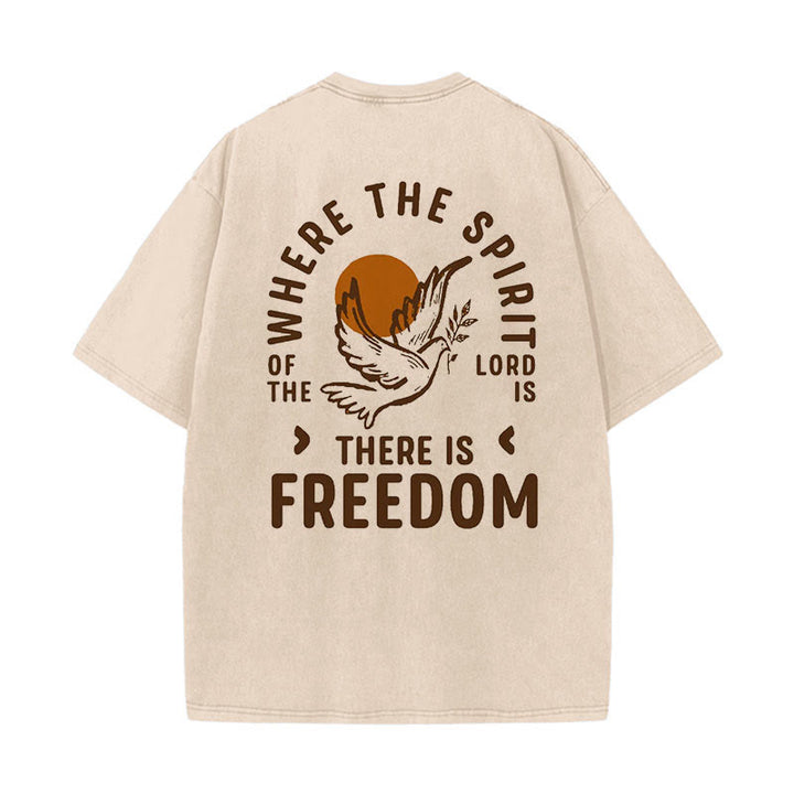 Christianartworkshop Spirit of the Lord and Freedom Unisex Washed T-Shirt - Apricot - 5XL - image 4