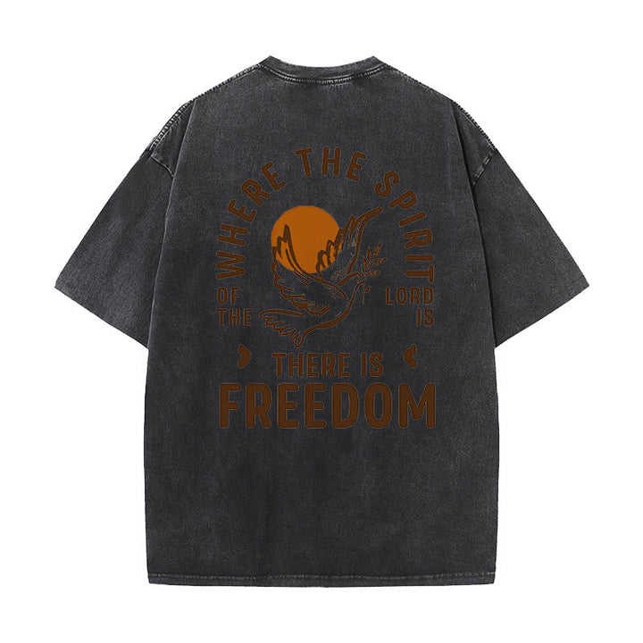 Christianartworkshop Spirit of the Lord and Freedom Unisex Washed T-Shirt - Black - 5XL - image 18