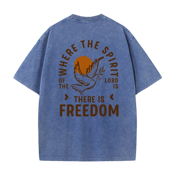 Christianartworkshop Spirit of the Lord and Freedom Unisex Washed T-Shirt - Blue - 5XL - image 6