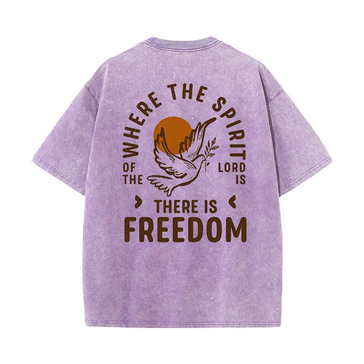 Christianartworkshop Spirit of the Lord and Freedom Unisex Washed T-Shirt - Purple - 5XL - image 14