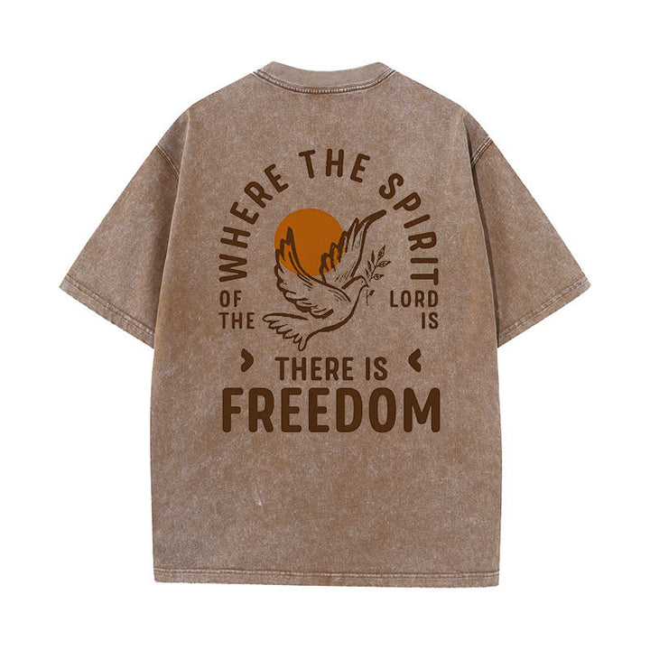 Christianartworkshop Spirit of the Lord and Freedom Unisex Washed T-Shirt - Coffee - 5XL - image 16
