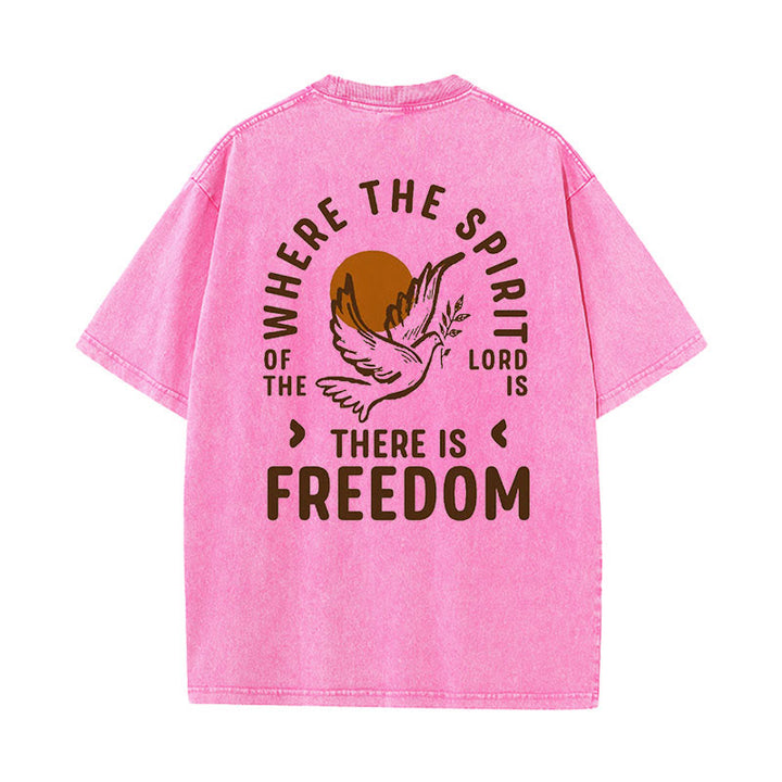 Christianartworkshop Spirit of the Lord and Freedom Unisex Washed T-Shirt - Pink - 5XL - image 12