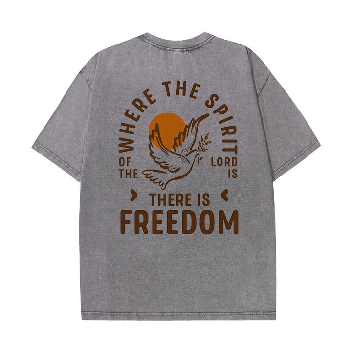 Christianartworkshop Spirit of the Lord and Freedom Unisex Washed T-Shirt - Grey - 5XL - image 8