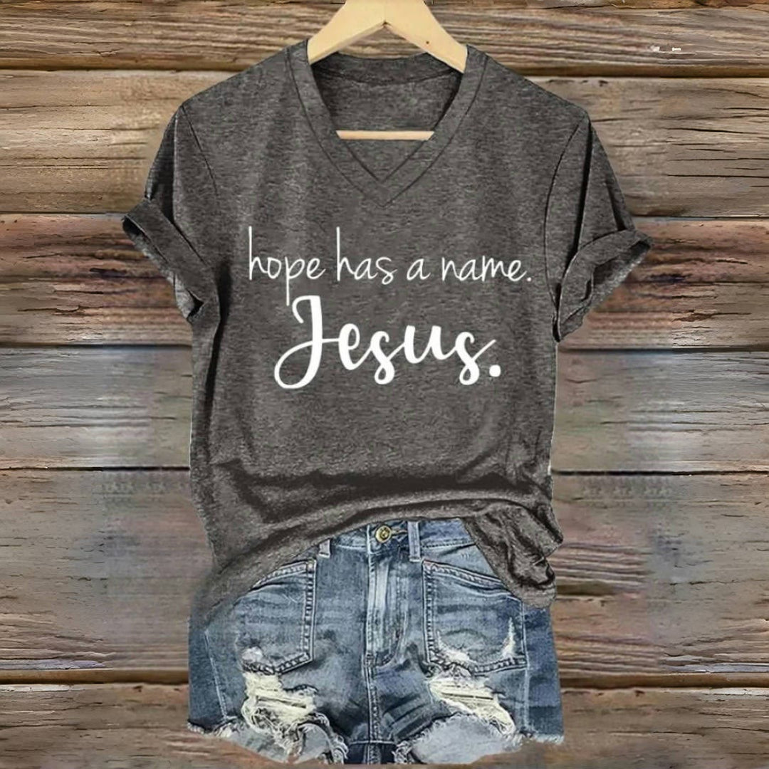 Christianartworkshop Hope Has A Name Jesus Printed V-neck T-shirt - Grey - 4XL - image 1