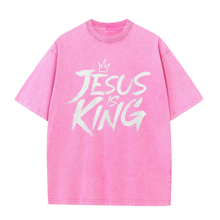 Christianartworkshop Jesus Is King Unisex Washed T-Shirt - Pink - 5XL - image 6