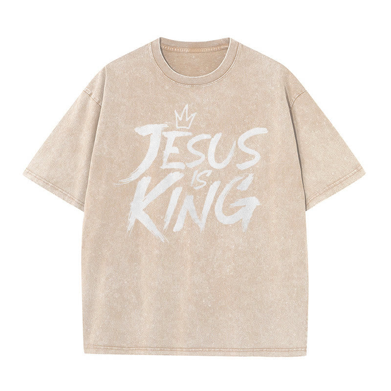 Christianartworkshop Jesus Is King Unisex Washed T-Shirt - Apricot - 5XL - image 5