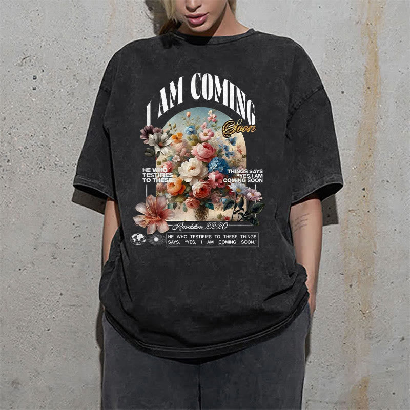 Christianartworkshop I Am Coming Soon Unisex Washed T-Shirt - image 2