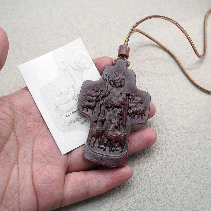 Christianartworkshop Handmade Good Shepherd Jesus With Wood Cross Necklace: A Symbol of Faith and Craftsmanship - image 5