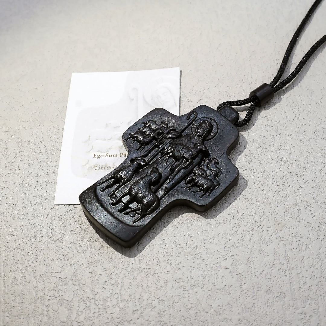 Christianartworkshop Handmade Good Shepherd Jesus With Wood Cross Necklace: A Symbol of Faith and Craftsmanship - Ebony - image 7
